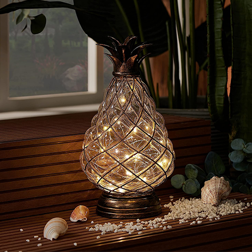 MOZEAL Extra Large Glass Pineapple Light,13 in Lantern Decorative,IP44 Waterproof,6 Hours Timer,Battery Operated